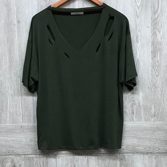 Olive Distressed Short Sleeve Tshirt - Picture 3 of 7